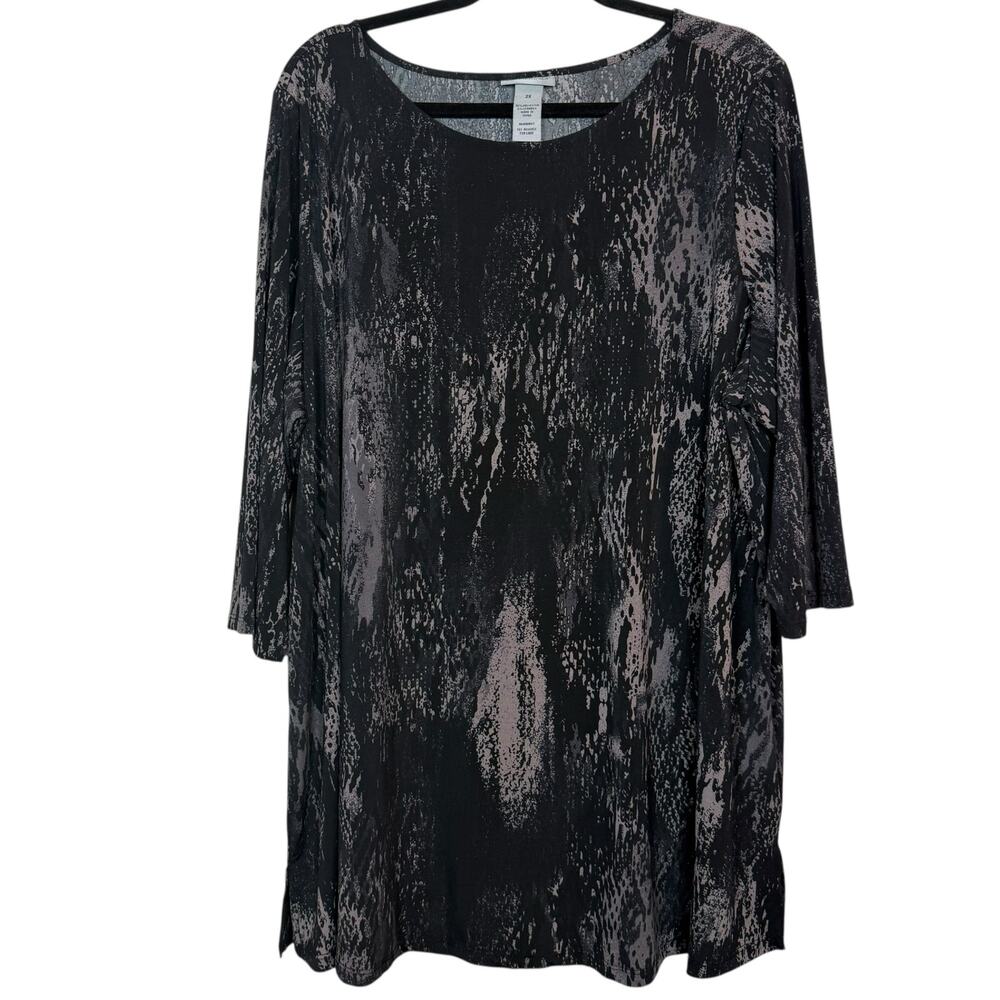 Catherines Black and Brown Snake‎ Print Tunic with 3/4 sleeves Size 2X
